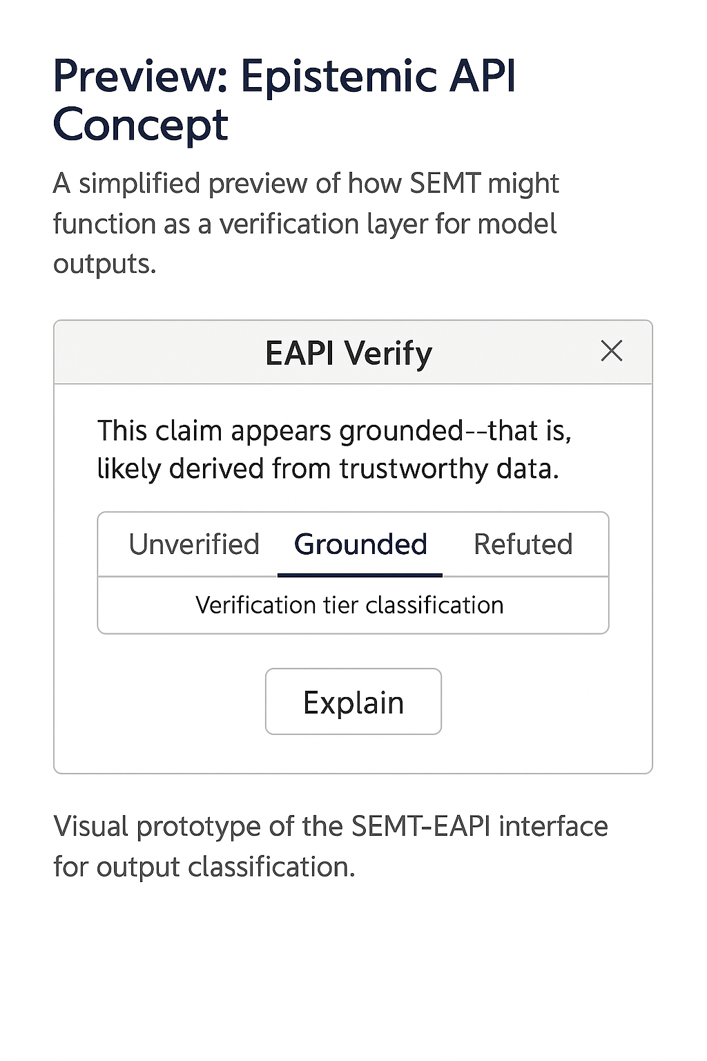EAPI Verify mockup interface